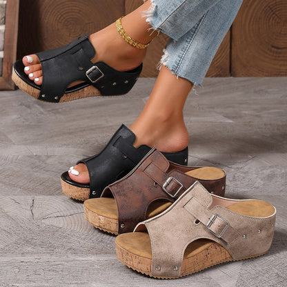 Sandales tendance à talon compensé et plateforme avec bout ouvert pour femme