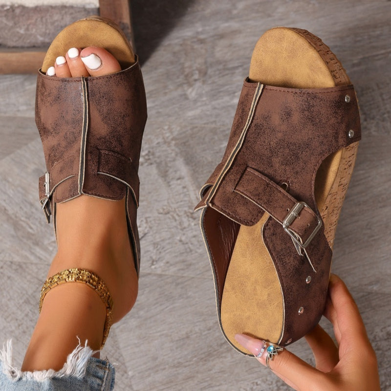Sandales tendance à talon compensé et plateforme avec bout ouvert pour femme