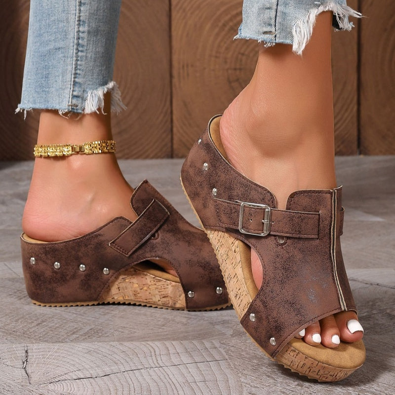 Sandales tendance à talon compensé et plateforme avec bout ouvert pour femme