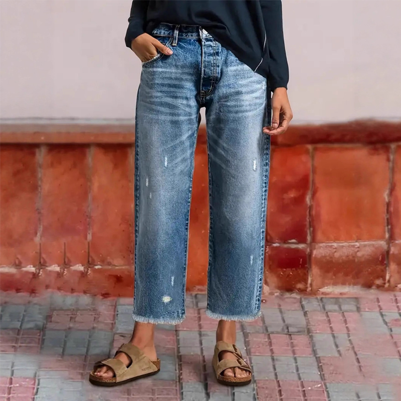 📢📢49 % DE RÉDUCTION !!!⏰Jean droit court rétro pour femme👖