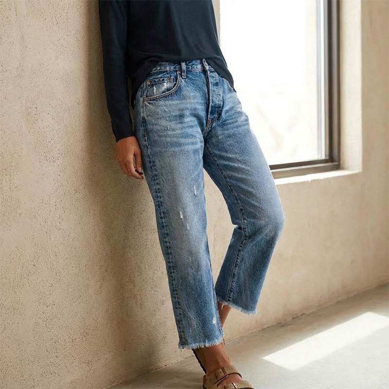 📢📢49 % DE RÉDUCTION !!!⏰Jean droit court rétro pour femme👖
