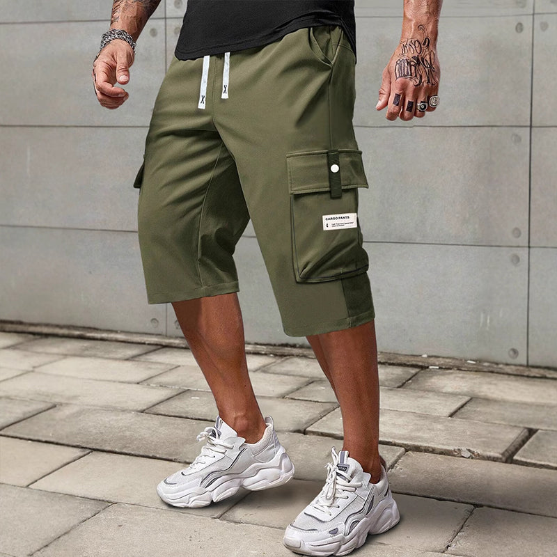 🍃 Pantalon Cargo Capri Homme – Taille à Cordon, Tissu Respirant ✨