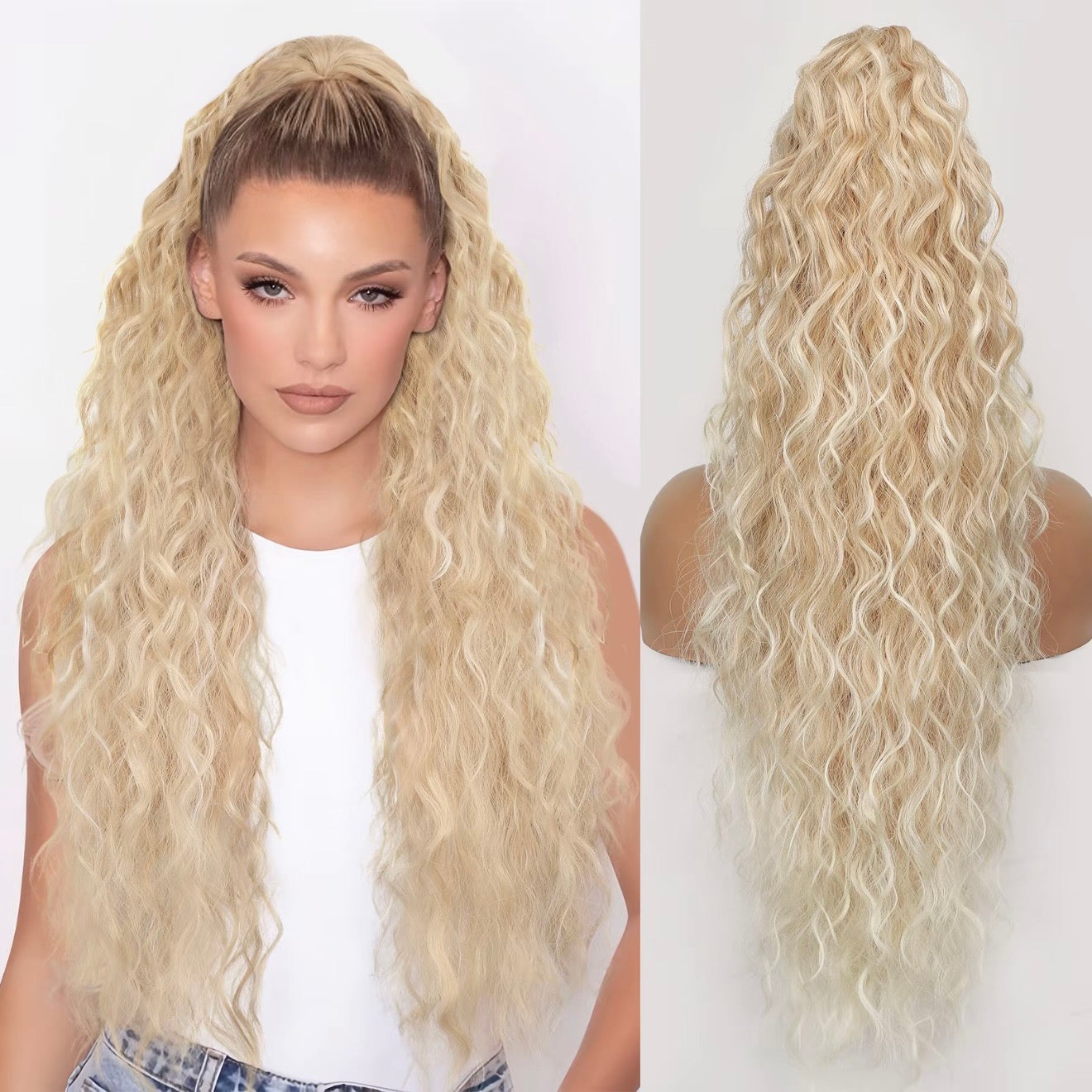 💜 DERNIER JOUR DE PROMOTION - 🔥70 % DE RÉDUCTION🔥 Extension de cheveux frisée et ondulée avec queue de cheval