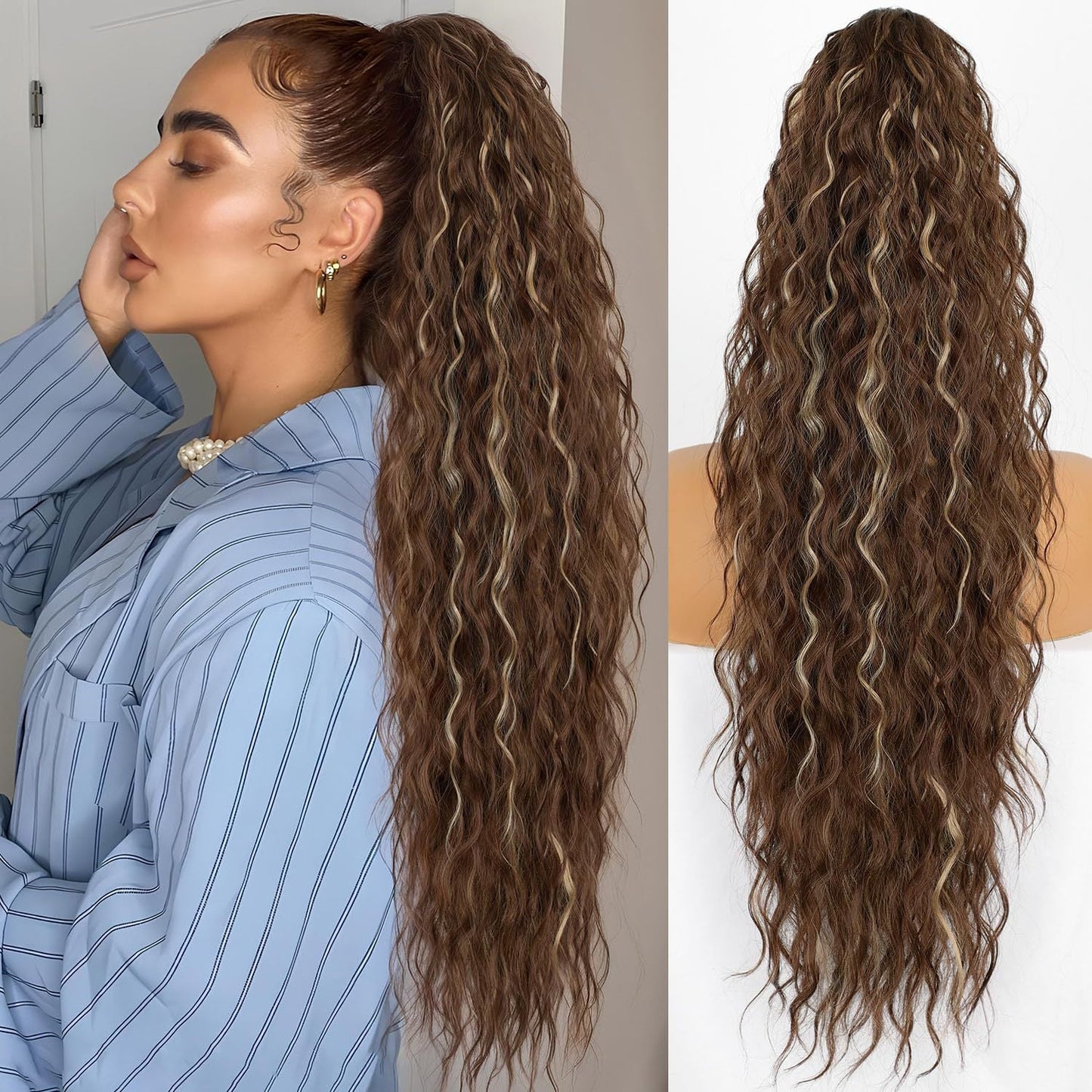 💜 DERNIER JOUR DE PROMOTION - 🔥70 % DE RÉDUCTION🔥 Extension de cheveux frisée et ondulée avec queue de cheval