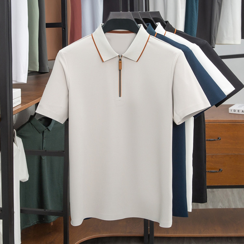 Nouveau polo décontracté à manches courtes, imprimé et zippé