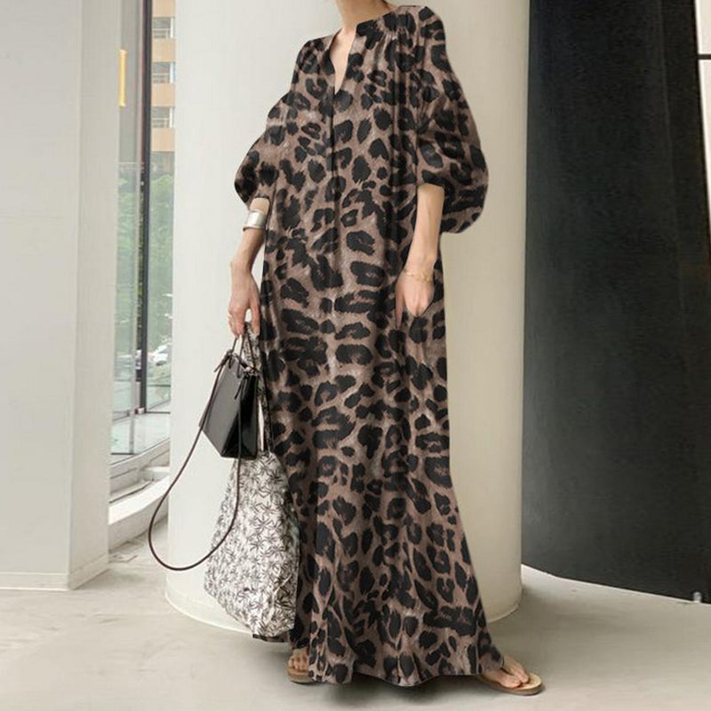Robe chemise longue oversize à imprimé léopard