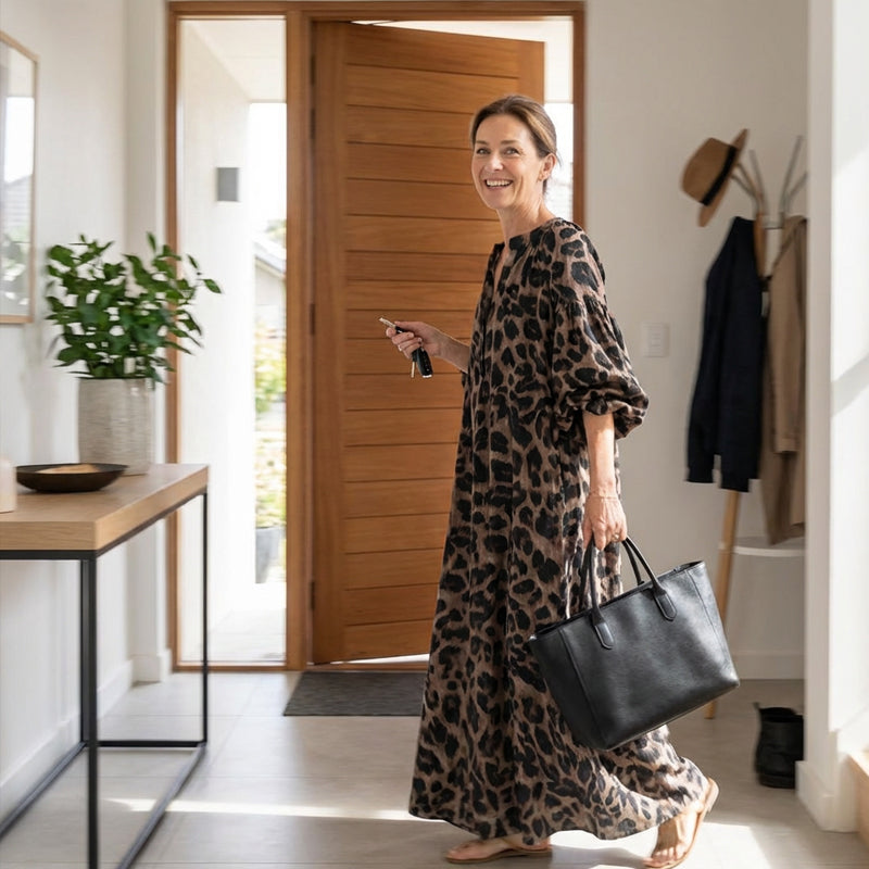 Robe chemise longue oversize à imprimé léopard