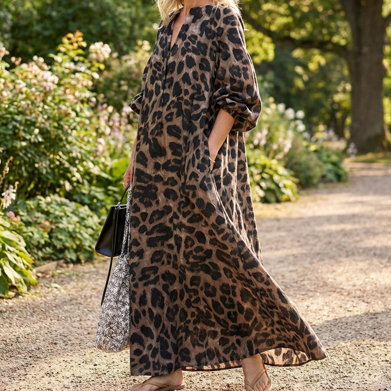Robe chemise longue oversize à imprimé léopard