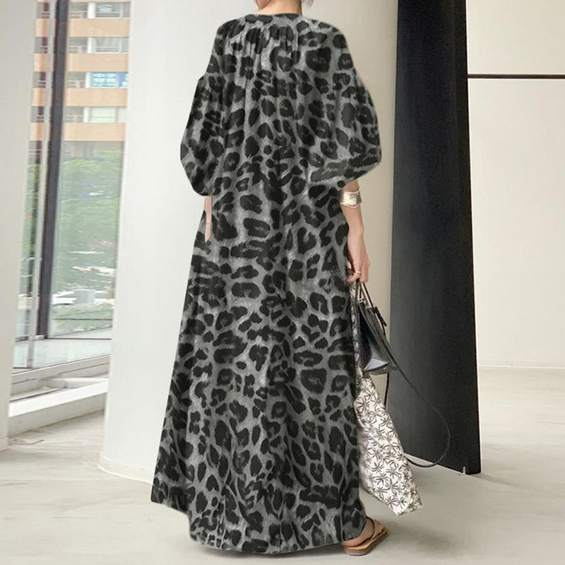 Robe chemise longue oversize à imprimé léopard