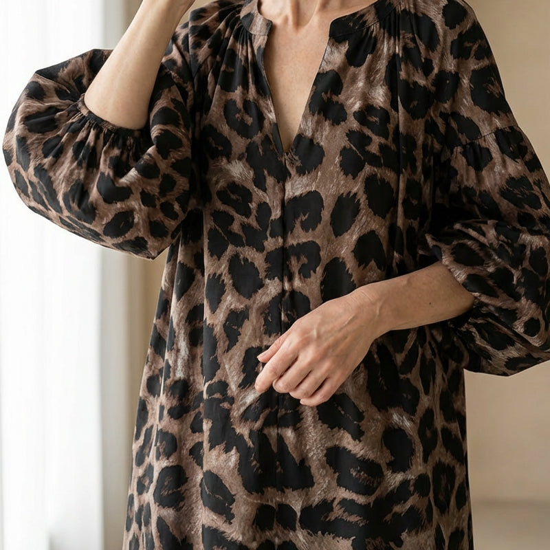 Robe chemise longue oversize à imprimé léopard