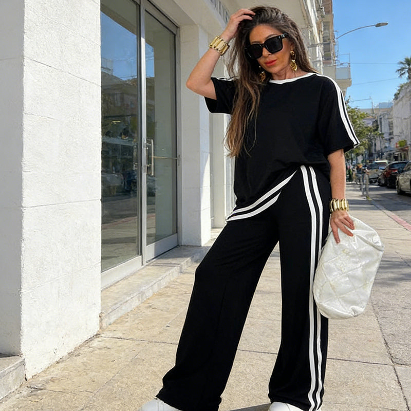 👖 50 % DE RÉDUCTION SUR L'ENSEMBLE DEUX PIÈCES À RAYURES ! ✨ Doux, respirant et coupe ample pour un look décontracté parfait 🌿