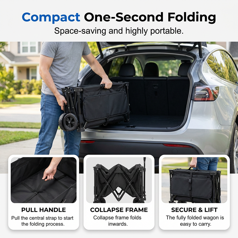 💯🛒 PROMO FLASH 50% ! Chariot Pliable de Transport Extérieur – Cadre Acier, Roues Détachables 360°, Capacité 80kg, 130L, 2 Tailles, Parfait pour Pique-Nique, Plage & Jardinage 🌿