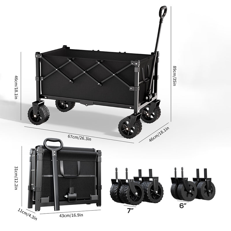 💯🛒 PROMO FLASH 50% ! Chariot Pliable de Transport Extérieur – Cadre Acier, Roues Détachables 360°, Capacité 80kg, 130L, 2 Tailles, Parfait pour Pique-Nique, Plage & Jardinage 🌿