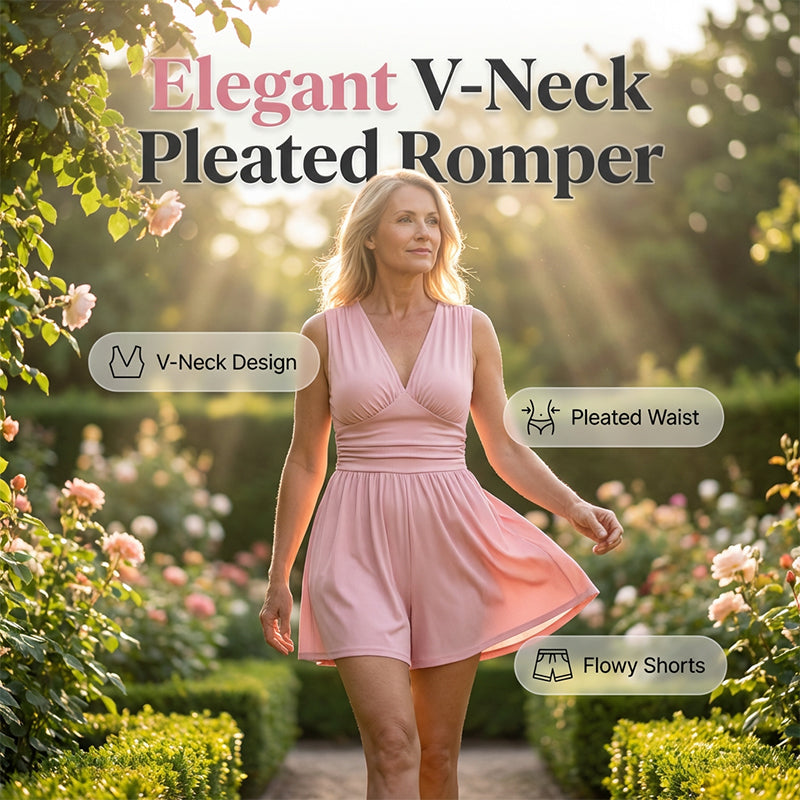 👗 50 % DE RÉDUCTION 🌸 Combinaison courte V-neck taille pinces – Sans manches, taille plissée – Doux, respirant & flatteuse pour les journées ensoleillées 🦋