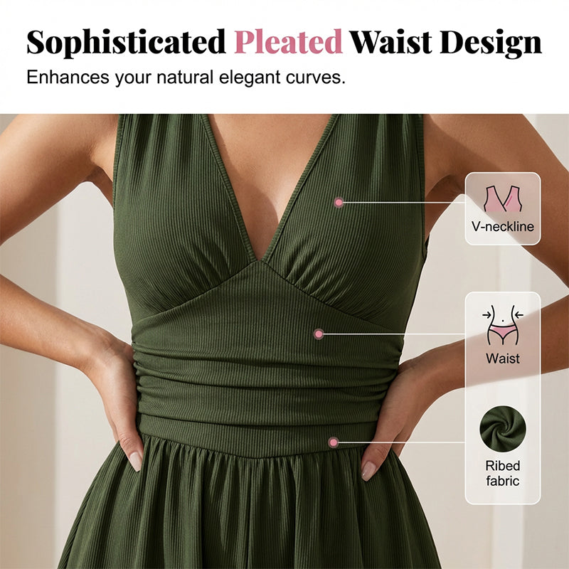 👗 50 % DE RÉDUCTION 🌸 Combinaison courte V-neck taille pinces – Sans manches, taille plissée – Doux, respirant & flatteuse pour les journées ensoleillées 🦋