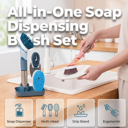 Ensemble tout-en-un de brosses et distributeur de savon