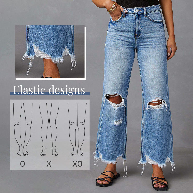 Jean évasé déchiré à taille haute pour femme