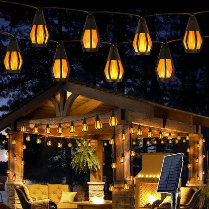 Nouvelles guirlandes lumineuses solaires à LED IP65, style « flammes », étanches, pour usage extérieur, avec capteur, pour jardins, cours et camping, angle de faisceau de 360°