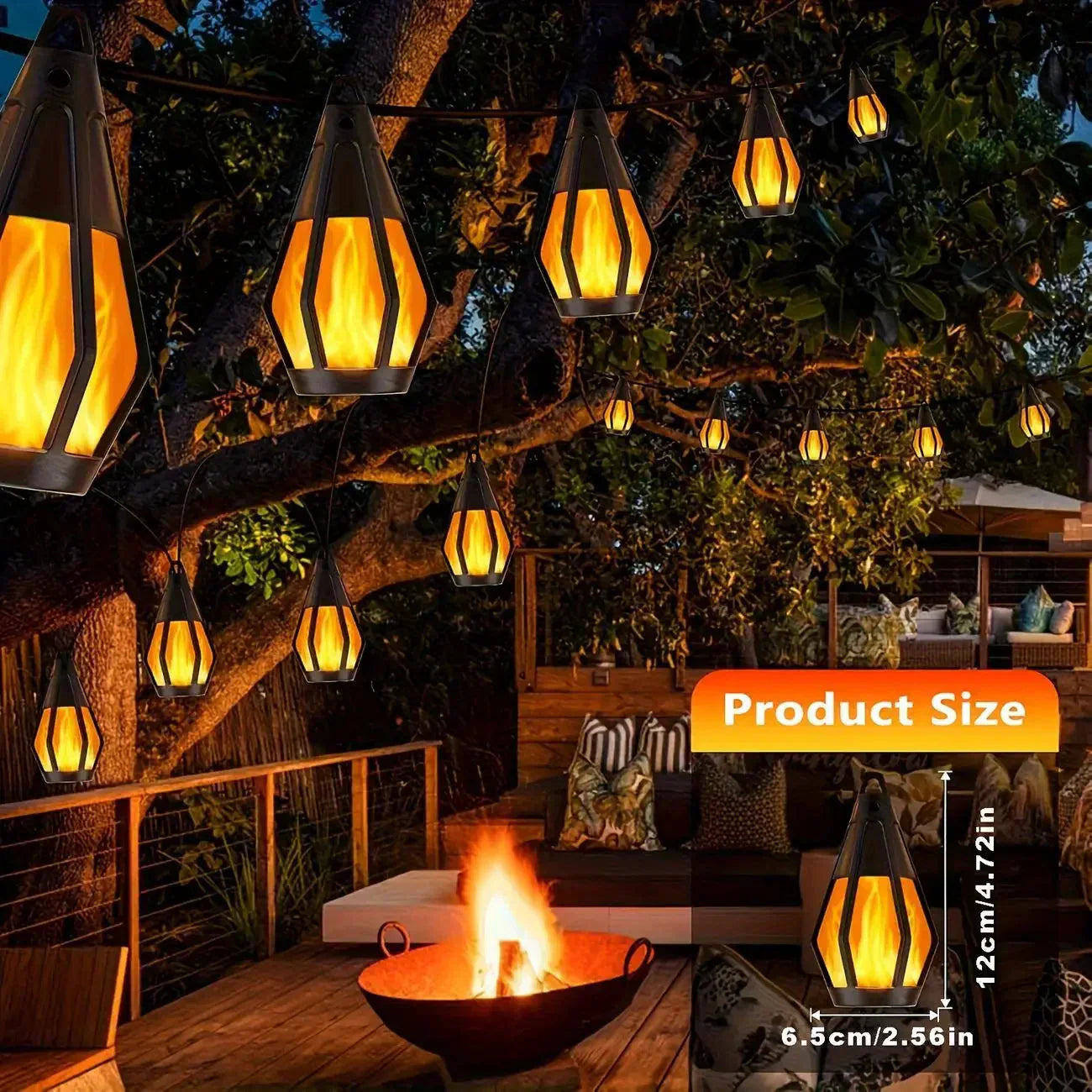 Nouvelles guirlandes lumineuses solaires à LED IP65, style « flammes », étanches, pour usage extérieur, avec capteur, pour jardins, cours et camping, angle de faisceau de 360°