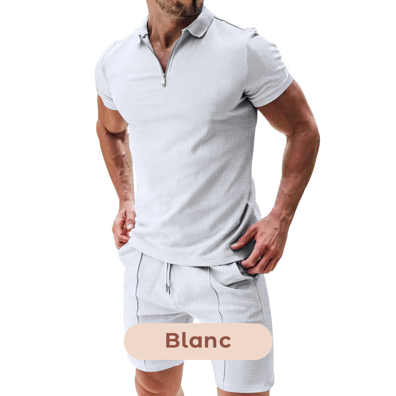 👕☀️ PROMO FLASH 50% ! Ensemble Été Homme 2 Pièces – T-shirt Col Revers & Short à Cordon, Léger Respirant, 6 Couleurs, Taille M-3XL 🩳