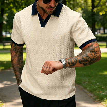 💐50% DE RÉDUCTION ! Haut Texturé pour Homme – Col Contrasté, Look Chic au Bureau ou en Ville 👔✨【Stock Limité】