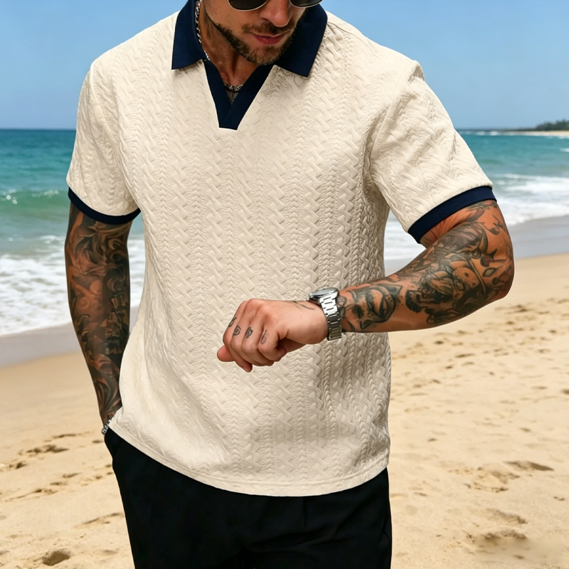 💐50% DE RÉDUCTION ! Haut Texturé pour Homme – Col Contrasté, Look Chic au Bureau ou en Ville 👔✨【Stock Limité】