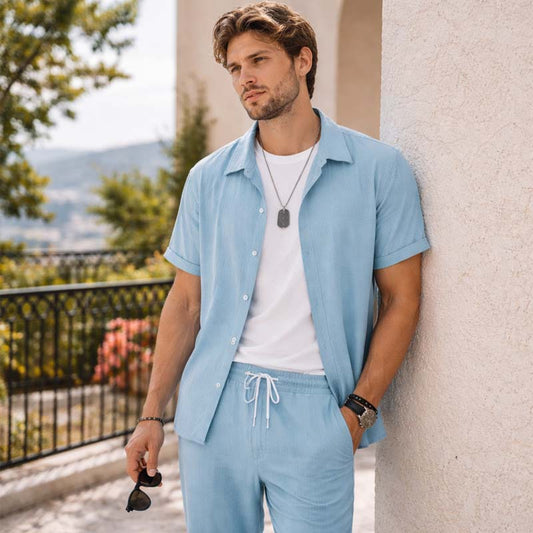 🌴 Ensemble chemise à manches courtes et pantalon décontracté pour homme – Style coordonné 🍹