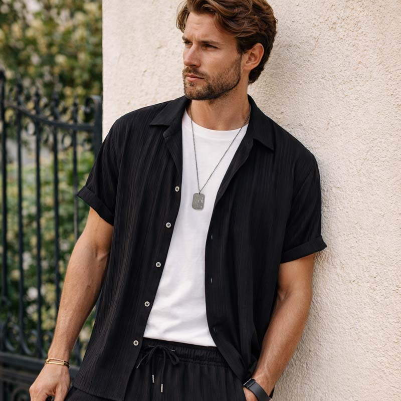 🌴 Ensemble chemise à manches courtes et pantalon décontracté pour homme – Style coordonné 🍹