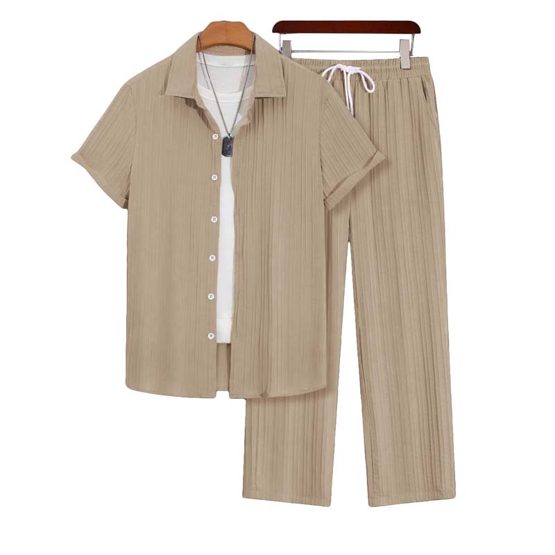 🌴 Ensemble chemise à manches courtes et pantalon décontracté pour homme – Style coordonné 🍹