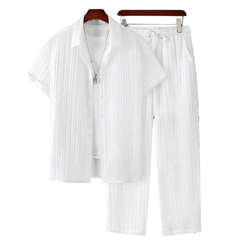 🌴 Ensemble chemise à manches courtes et pantalon décontracté pour homme – Style coordonné 🍹