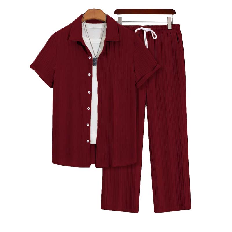 🌴 Ensemble chemise à manches courtes et pantalon décontracté pour homme – Style coordonné 🍹