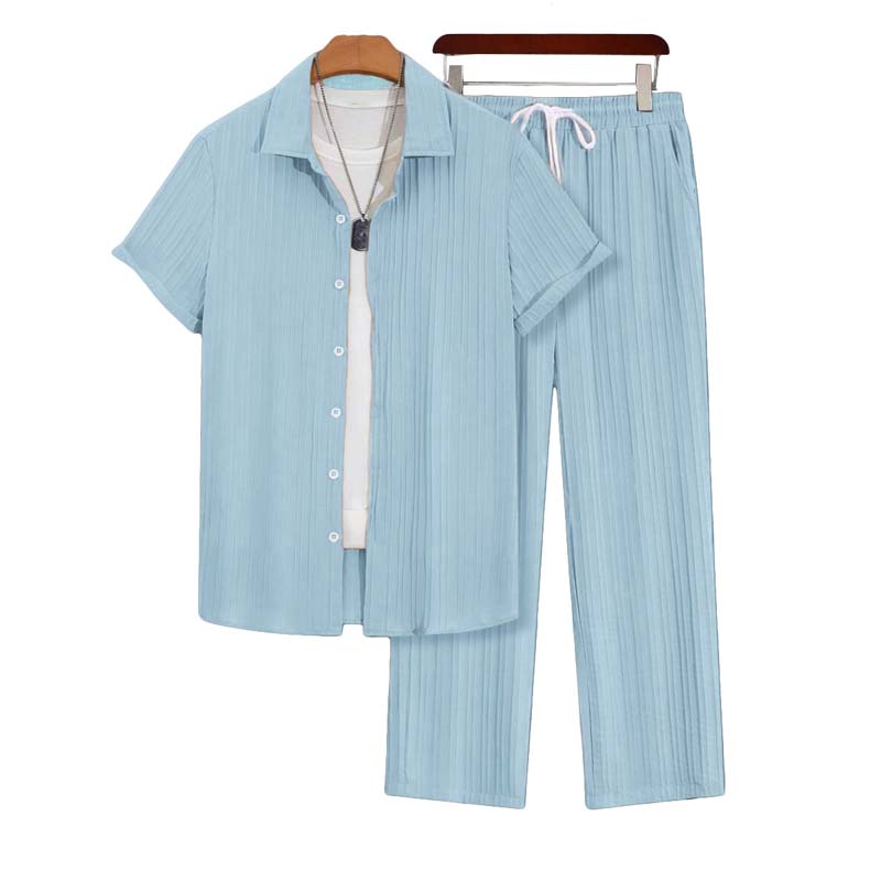 🌴 Ensemble chemise à manches courtes et pantalon décontracté pour homme – Style coordonné 🍹
