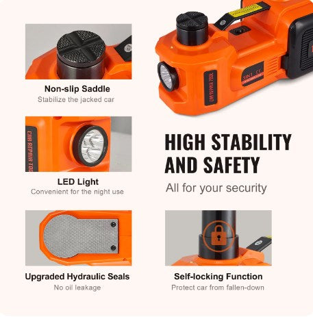 🔥Jusqu'à épuisement des stocks : 49 % de réduction !🎉Kit de cric 12 en 1, capacité max. 5 tonnes / 11 023 livres, comprenant un cric hydraulique, une clé à chocs électrique, une pompe gonflable intégrée et une lampe LED, élévateur portable