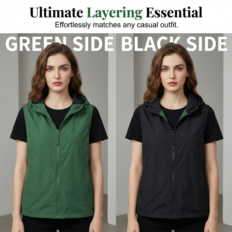 Gilet réversible à capuche et fermeture éclair pour femme