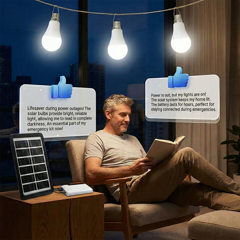 Système d'éclairage solaire autonome : kit complet comprenant 3 ampoules LED et un accumulateur ☀️🔋