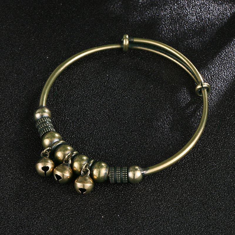 ✨💫 PROMO -50% ! Bracelet Cloche en Laiton Vintage – Réglable Push-Pull, Léger 15g, 3 Clochettes Mélodiques