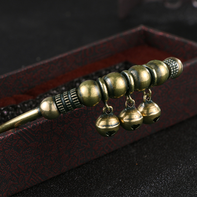 ✨💫 PROMO -50% ! Bracelet Cloche en Laiton Vintage – Réglable Push-Pull, Léger 15g, 3 Clochettes Mélodiques