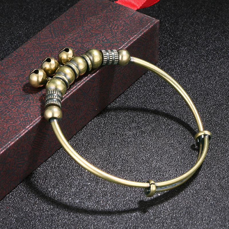 ✨💫 PROMO -50% ! Bracelet Cloche en Laiton Vintage – Réglable Push-Pull, Léger 15g, 3 Clochettes Mélodiques