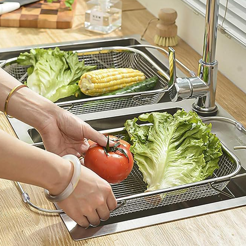 Panier égouttoir télescopique en acier inoxydable