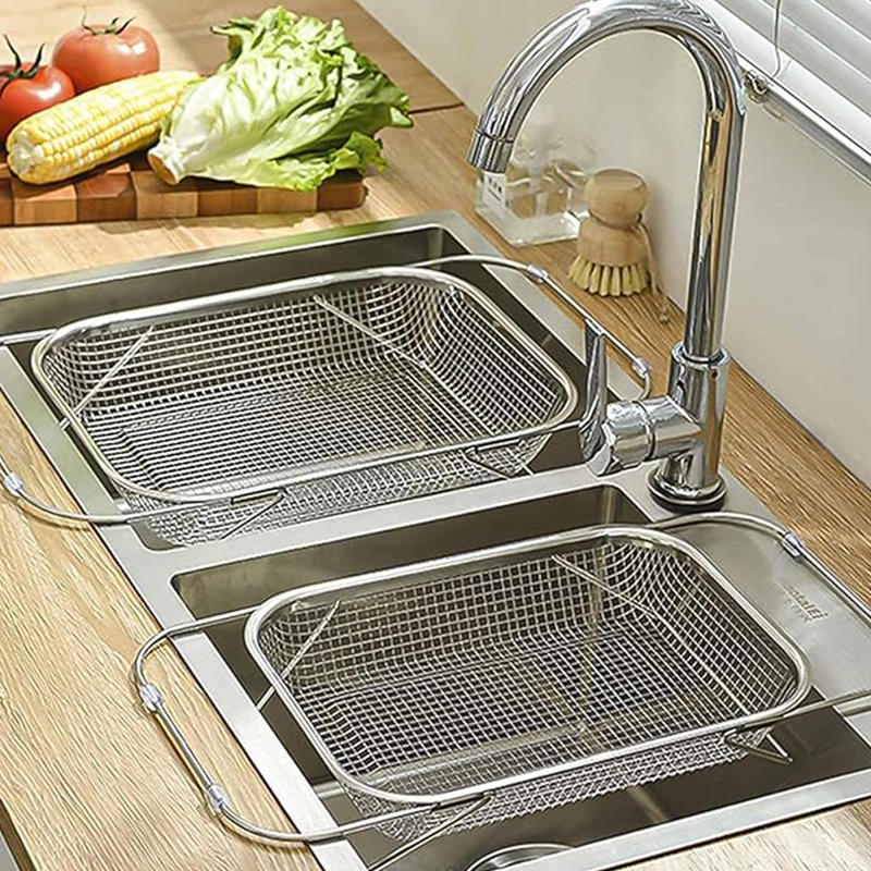 Panier égouttoir télescopique en acier inoxydable