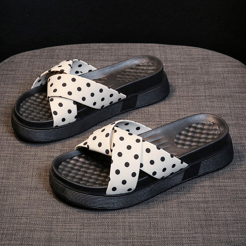Sandales pour femme à lanières croisées et motif à pois