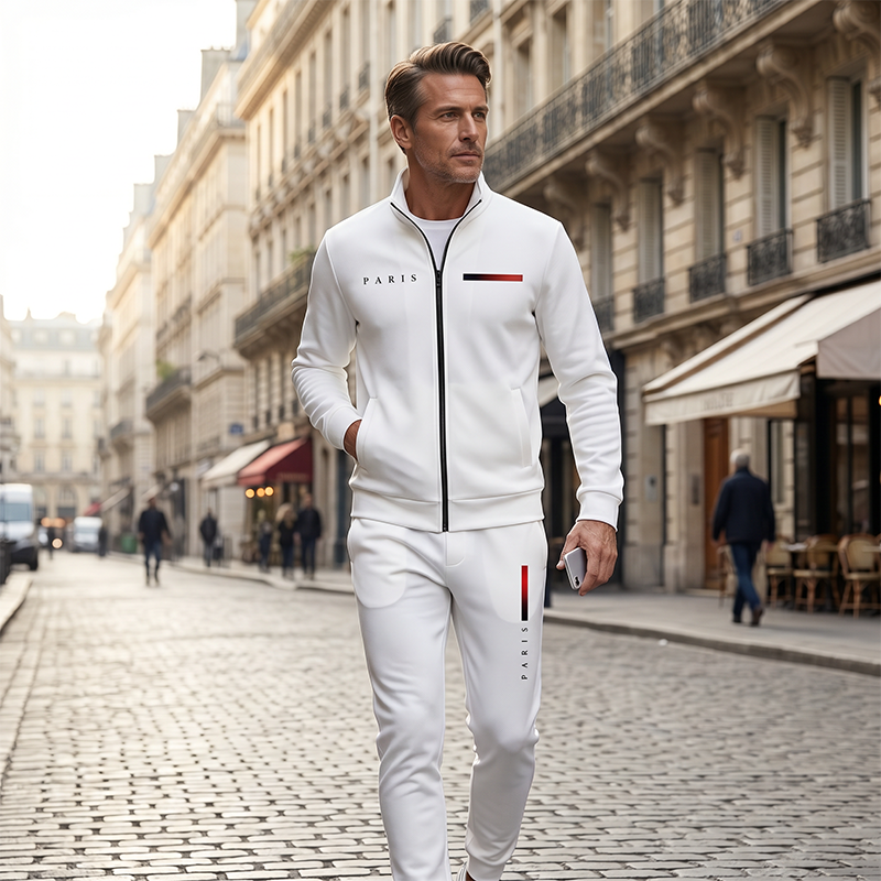 Ensemble pantalon et veste zippée imprimée décontractée pour homme
