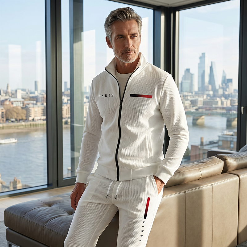 Ensemble pantalon et veste zippée imprimée décontractée pour homme