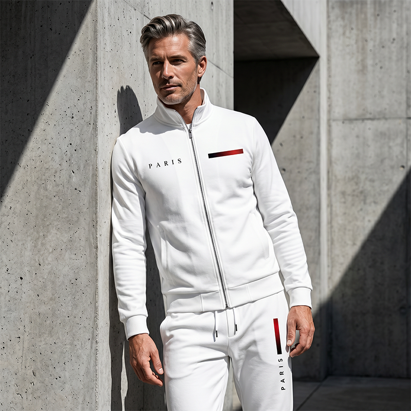 Ensemble pantalon et veste zippée imprimée décontractée pour homme
