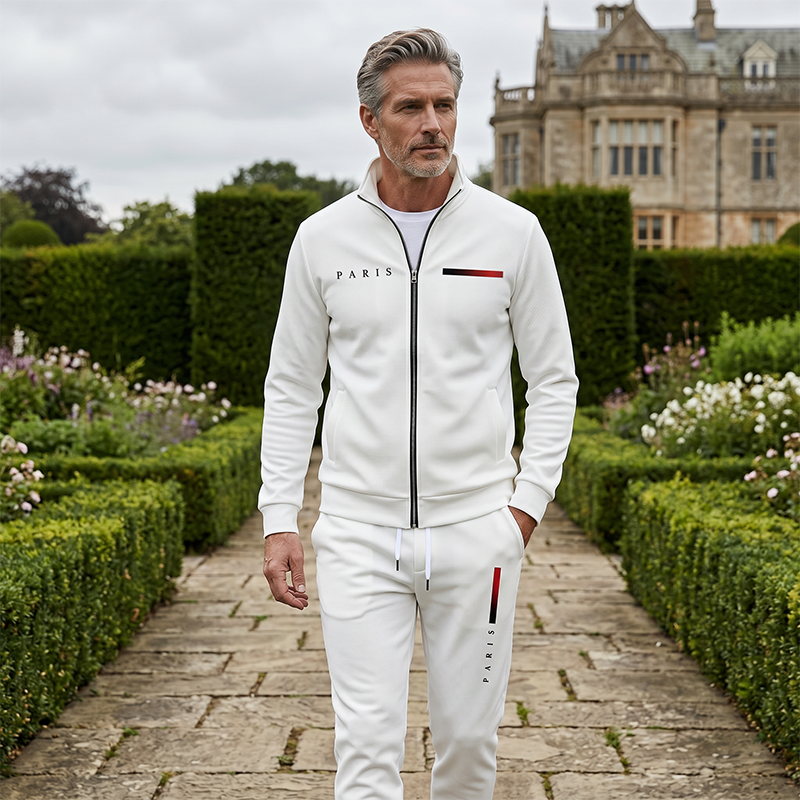 Ensemble pantalon et veste zippée imprimée décontractée pour homme