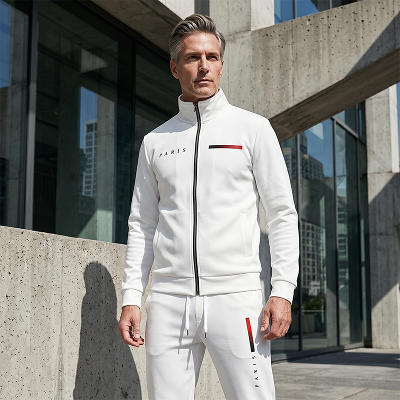 Ensemble pantalon et veste zippée imprimée décontractée pour homme