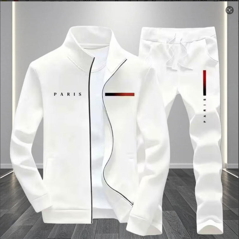 Ensemble pantalon et veste zippée imprimée décontractée pour homme