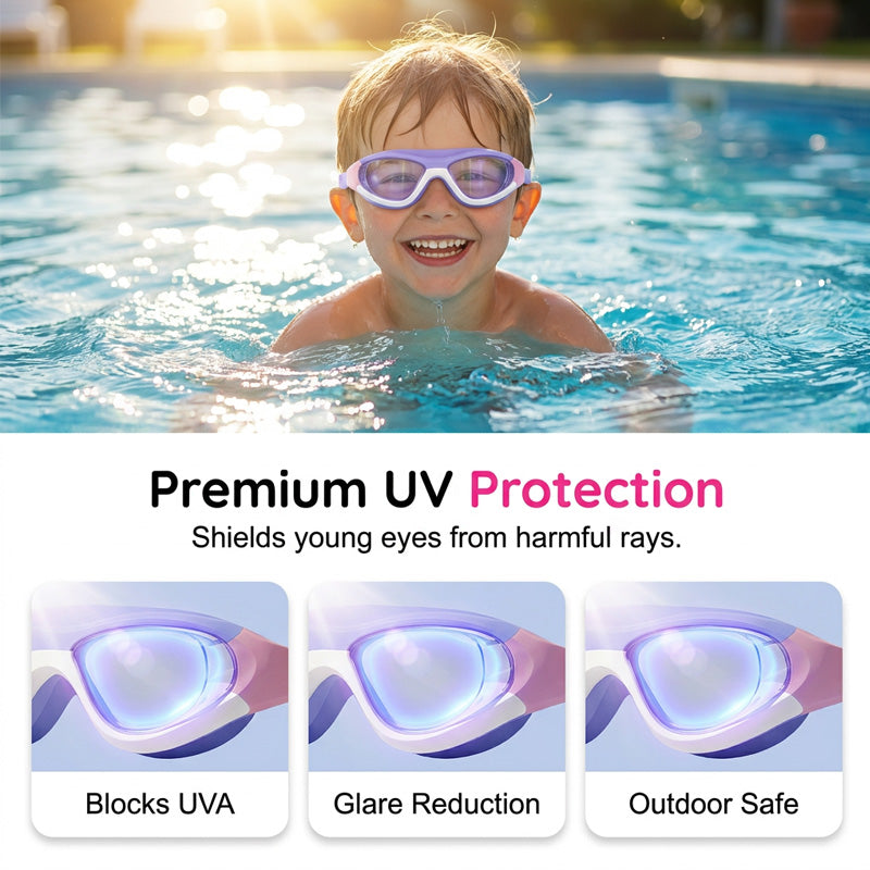 Lunettes de natation avec bouchons d’oreilles, lunettes de natation anti-buée réglables, accessoires de natation pour garçons et filles, équipement d’entraînement à la natation