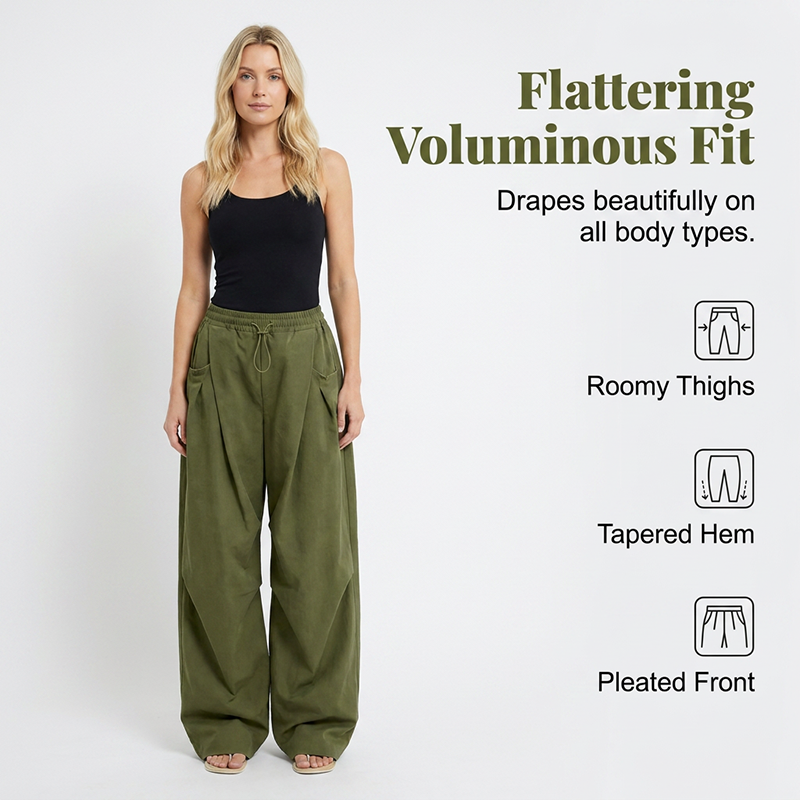 Pantalon lanterne ample à plis