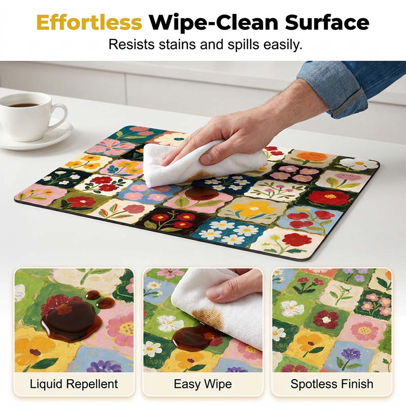 Tapis de cuisine à séchage rapide en diatomite, motif floral